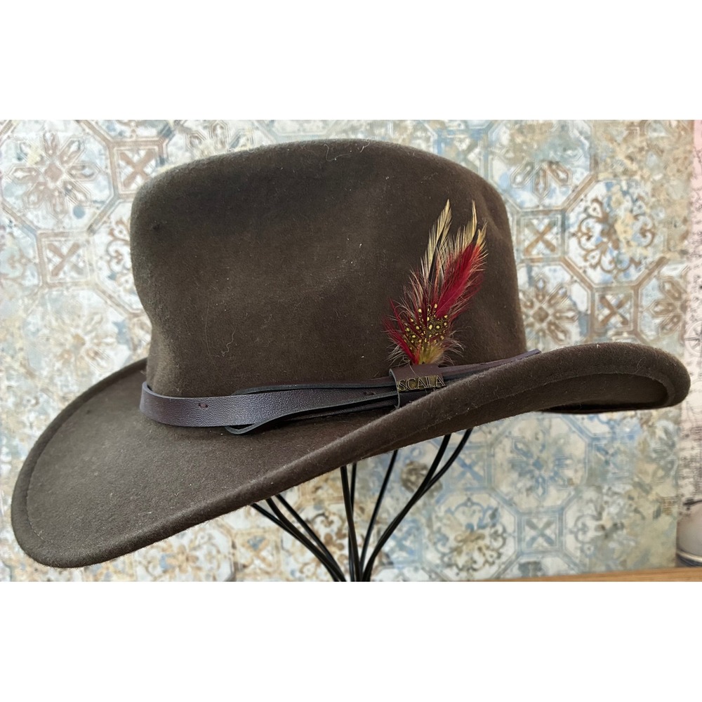 Scala Classico Dorfman Pacific Brown Wool Felt Outback Fedora Hat Mens Medium